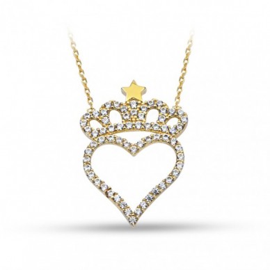 Queen Love Kalp Taç 14K Altın Kolye